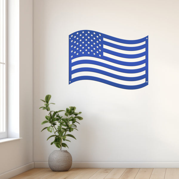 Patriotic American Flag Metal Wall Art – Independence Day Decoration - Laser Cut USA Flag - Outdoor Door Hanger - Charming Front Porch Decor