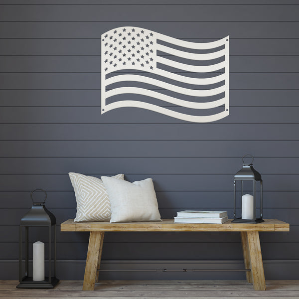 Patriotic American Flag Metal Wall Art – Independence Day Decoration - Laser Cut USA Flag - Outdoor Door Hanger - Charming Front Porch Decor