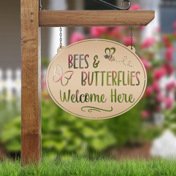 Bees & Butterflies Welcome Sign, Spring Bees and Butterflies Yard Sign, Sign for Spring Garden, Garden Sign with Bees and Butterflies, Bee Gift, Butterfly Gift