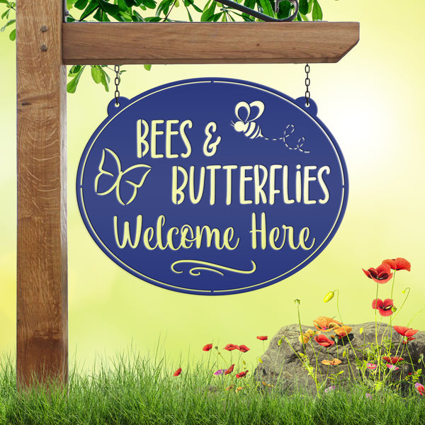 Bees & Butterflies Welcome Sign, Spring Bees and Butterflies Yard Sign, Sign for Spring Garden, Garden Sign with Bees and Butterflies, Bee Gift, Butterfly Gift