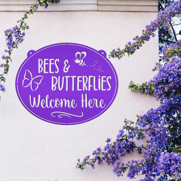 Bees & Butterflies Welcome Sign, Spring Bees and Butterflies Yard Sign, Sign for Spring Garden, Garden Sign with Bees and Butterflies, Bee Gift, Butterfly Gift