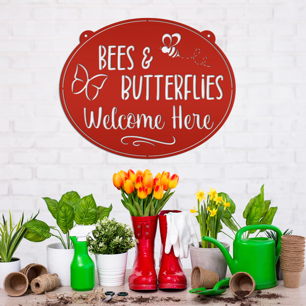 Bees & Butterflies Welcome Sign, Spring Bees and Butterflies Yard Sign, Sign for Spring Garden, Garden Sign with Bees and Butterflies, Bee Gift, Butterfly Gift