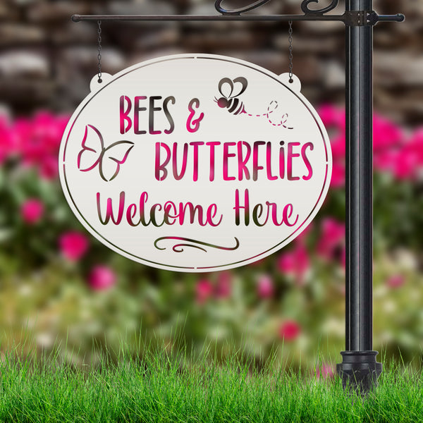 Bees & Butterflies Welcome Sign, Spring Bees and Butterflies Yard Sign, Sign for Spring Garden, Garden Sign with Bees and Butterflies, Bee Gift, Butterfly Gift