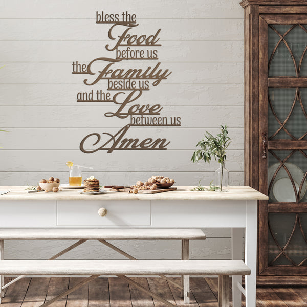 Bless Food, Family, Love Between Us Amen Home Decor Sign