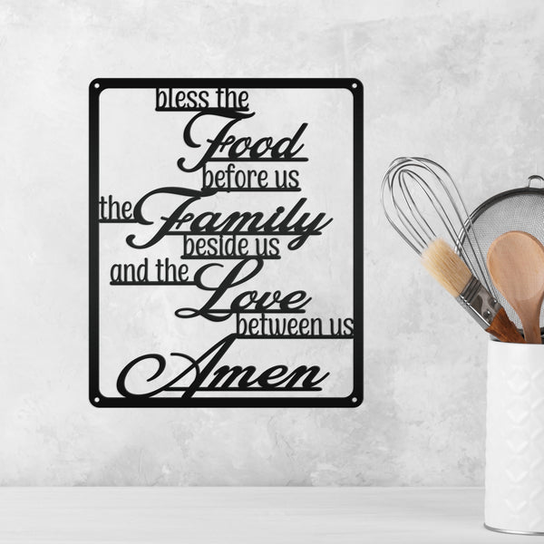 Bless The Food Before Us The Family Beside Us And The Love Between Us Amen Square Kitchen/Dining Room Metal Sign