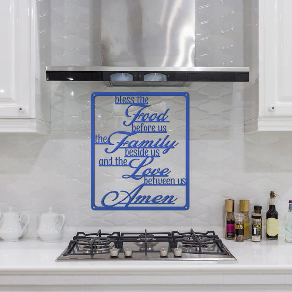 Bless The Food Before Us The Family Beside Us And The Love Between Us Amen Square Kitchen/Dining Room Metal Sign