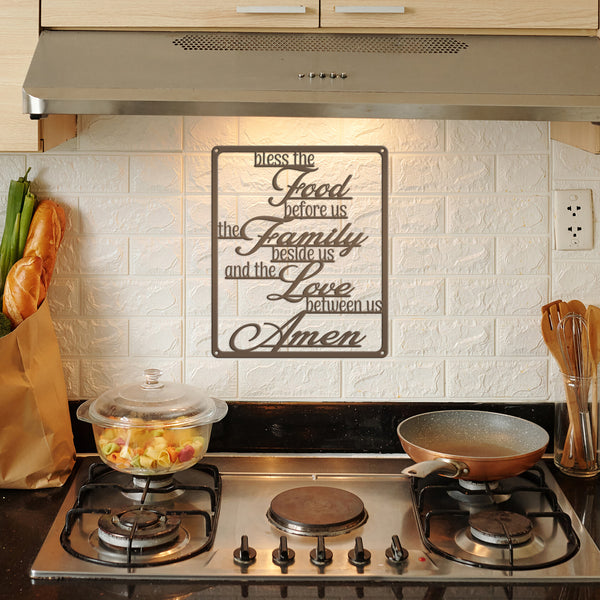 Bless The Food Before Us The Family Beside Us And The Love Between Us Amen Square Kitchen/Dining Room Metal Sign