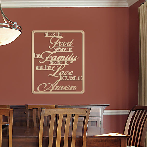 Bless The Food Before Us The Family Beside Us And The Love Between Us Amen Square Kitchen/Dining Room Metal Sign