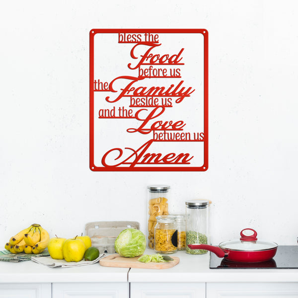 Bless The Food Before Us The Family Beside Us And The Love Between Us Amen Square Kitchen/Dining Room Metal Sign