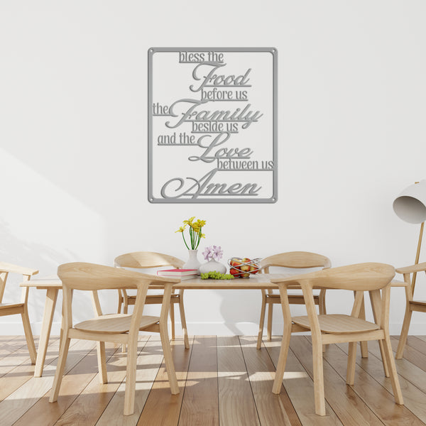 Bless The Food Before Us The Family Beside Us And The Love Between Us Amen Square Kitchen/Dining Room Metal Sign