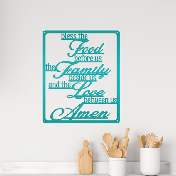 Bless The Food Before Us The Family Beside Us And The Love Between Us Amen Square Kitchen/Dining Room Metal Sign