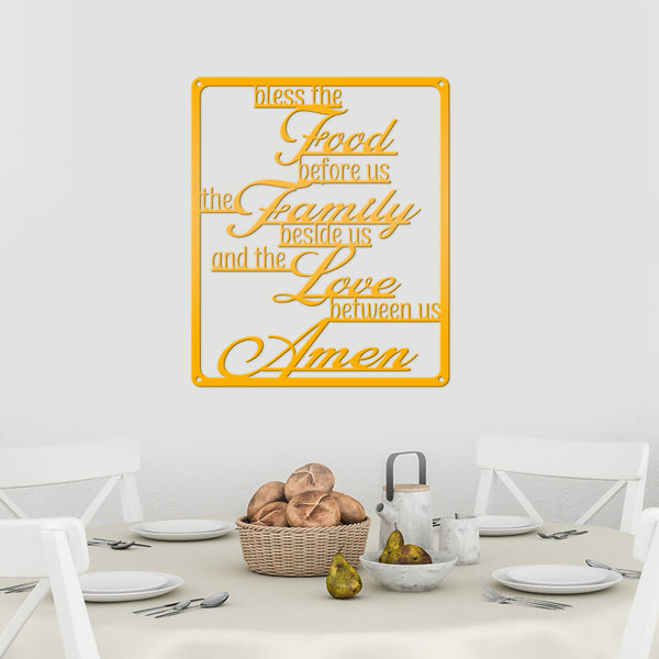 Bless The Food Before Us The Family Beside Us And The Love Between Us Amen Square Kitchen/Dining Room Metal Sign