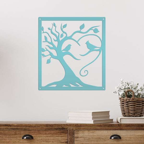 Decorative Tree with Birds Square Metal Sign