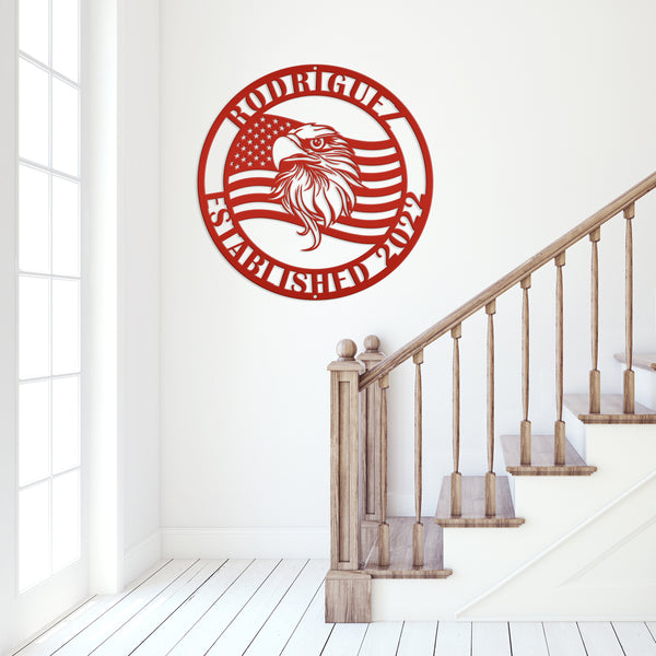 Custom Metal Eagle and Flag Sign - Patriotic Door Hanger