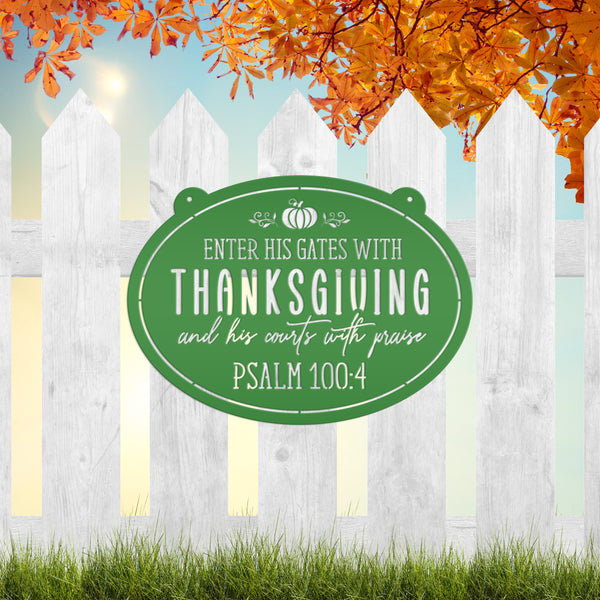 Fall Door Hanger - Blessed Thanksgiving Christian Sign - Autumn Front Door Decor - Bible Verse Oval Wall Art - Seasonal Metal Home Decor