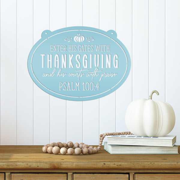 Fall Door Hanger - Blessed Thanksgiving Christian Sign - Autumn Front Door Decor - Bible Verse Oval Wall Art - Seasonal Metal Home Decor