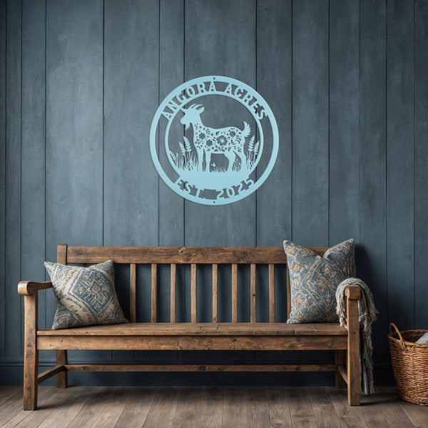 Floral Goat Farmhouse Decor - Personalized Outdoor Metal Sign - Rustic Wall Hanging - Cute Homestead Animal Wall Art - Unique Farmer Gift