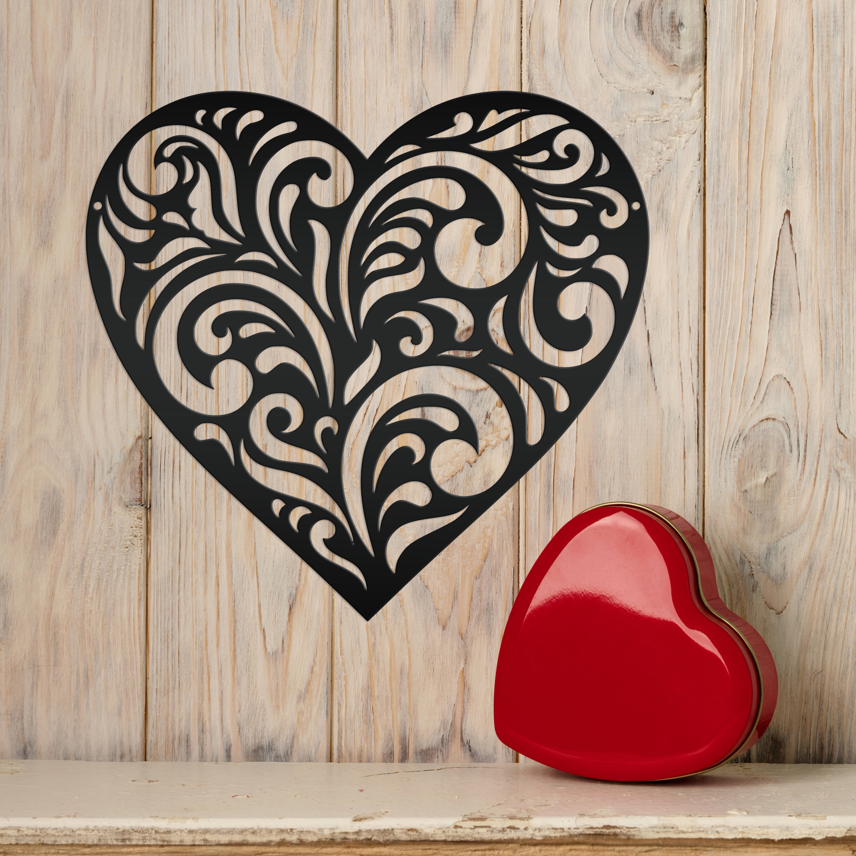 Metal Decorative Heart Sign - Valentine Decor - Paisley Heart Decor