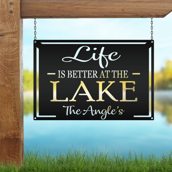 Personalized Family Name Life Is Better At The Lake Metal Sign