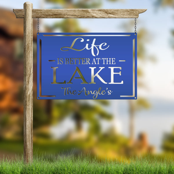 Personalized Family Name Life Is Better At The Lake Metal Sign