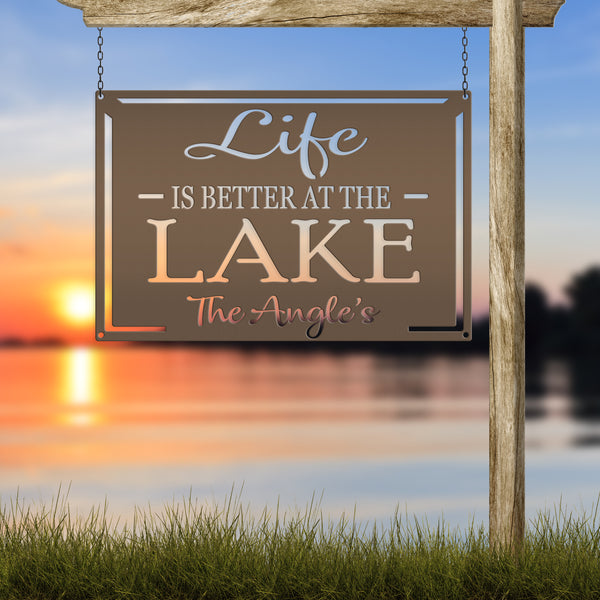 Personalized Family Name Life Is Better At The Lake Metal Sign