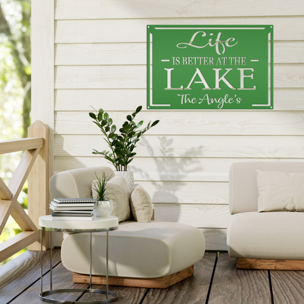 Personalized Family Name Life Is Better At The Lake Metal Sign