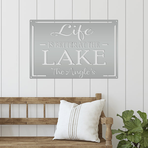 Personalized Family Name Life Is Better At The Lake Metal Sign