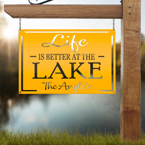 Personalized Family Name Life Is Better At The Lake Metal Sign