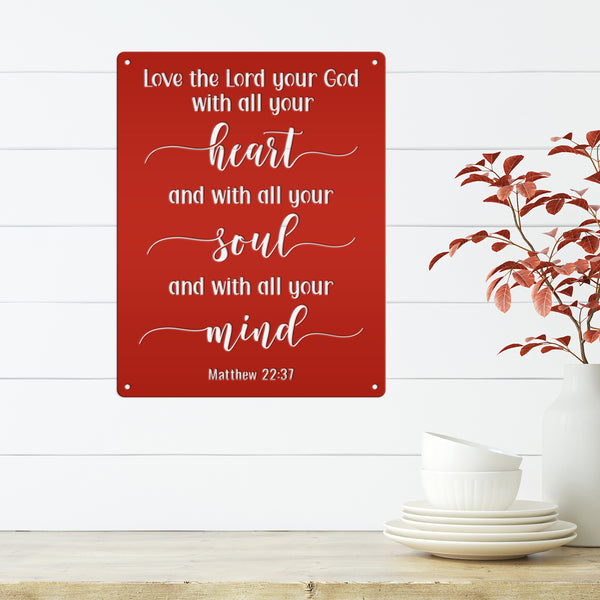 Christian Bible Verse Metal Sign - Religious Home Decor - Matthew 22 - Farmhouse Wall Hanging - Inspirational Jesus Art - Christian Gifts