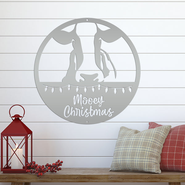 Metal Mooey Christmas Cow Sign, Cute Christmas Decor, Indoor or Outdoor