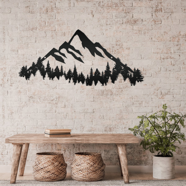 Mountain Range with Evergreen Trees Home Decor Metal Sign-Home Decor-Mountain Home Decor-Mountain Themed Cabin Decor