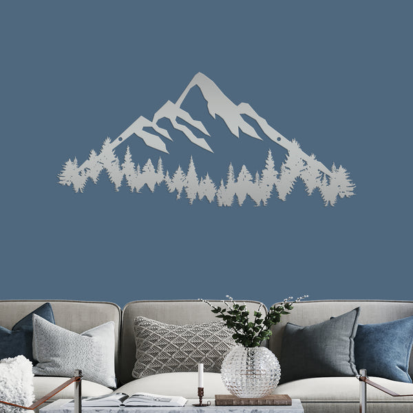 Mountain Range with Evergreen Trees Home Decor Metal Sign-Home Decor-Mountain Home Decor-Mountain Themed Cabin Decor