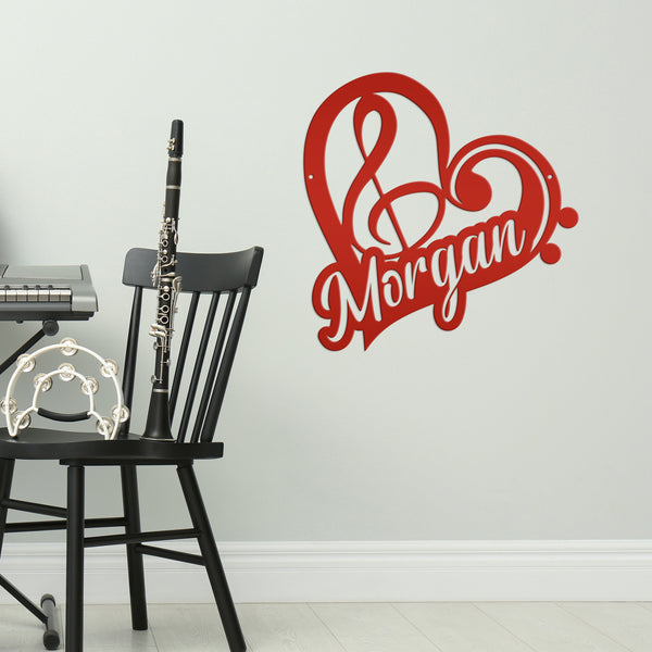 Metal Music Note Sign for the Music Lover, Custom Music Heart with Name, Unique Music Teacher or Student Gift Idea, Cute Personalized Signs