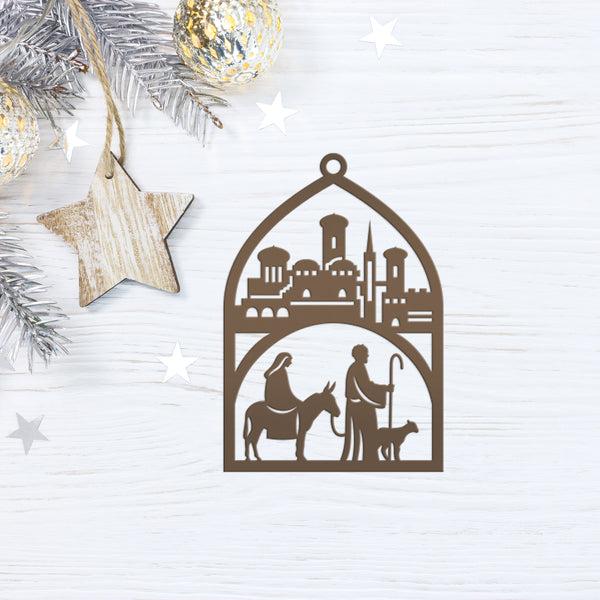 Holiday Metal Nativity Decor - Elegant Advent Decorations - Manger Scene Metal Ornament - Stocking Stuffer Gifts - Unique Christmas Trinket