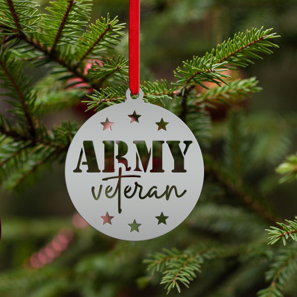 Army Veteran Decorative Metal Ornament - USA Military Vet Trinket - Metal Patriotic Decor - Christmas Stocking Stuffers - Gift for Grandpa