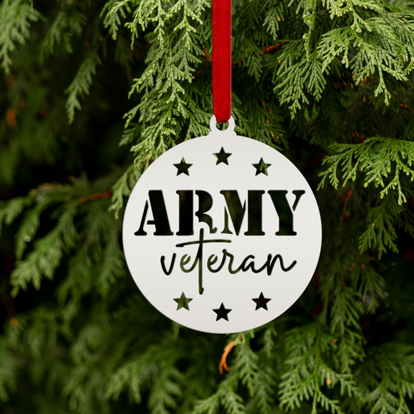 Army Veteran Decorative Metal Ornament - USA Military Vet Trinket - Metal Patriotic Decor - Christmas Stocking Stuffers - Gift for Grandpa