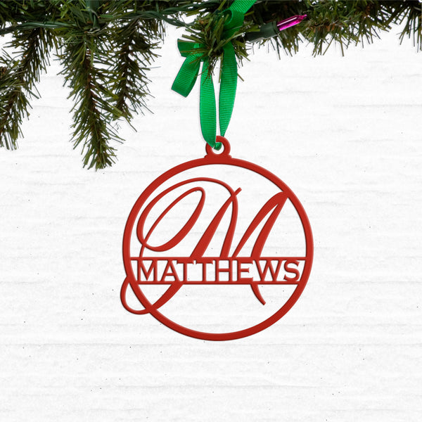 Personalized Round Monogram Metal Christmas/Holiday Ornament