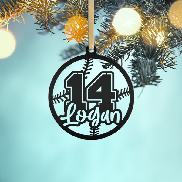 Personalized Name & Number Baseball Metal Christmas/Holiday Ornament