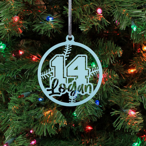 Personalized Name & Number Baseball Metal Christmas/Holiday Ornament