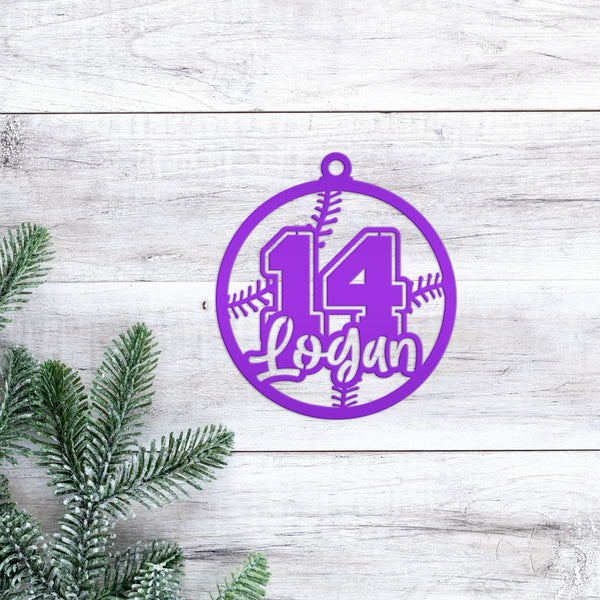 Personalized Name & Number Baseball Metal Christmas/Holiday Ornament