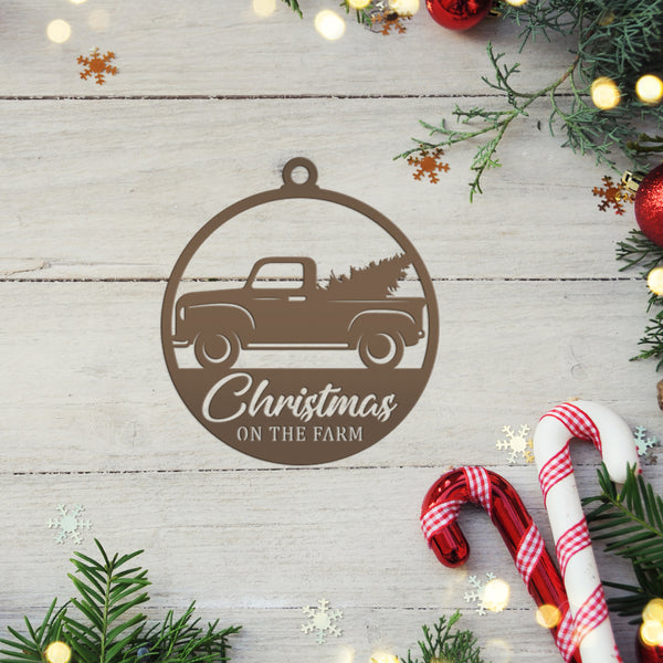 Rustic Metal Truck Carrying Christmas Tree – Unique Holiday Ornament - Gift for Farmer - Stocking Stuffer - Cute Christmas on the Farm Decor