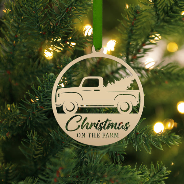 Rustic Metal Truck Carrying Christmas Tree – Unique Holiday Ornament - Gift for Farmer - Stocking Stuffer - Cute Christmas on the Farm Decor