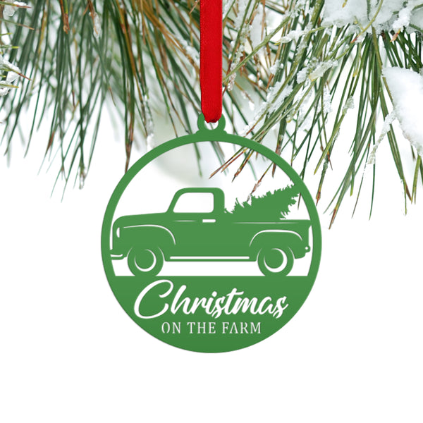 Rustic Metal Truck Carrying Christmas Tree – Unique Holiday Ornament - Gift for Farmer - Stocking Stuffer - Cute Christmas on the Farm Decor