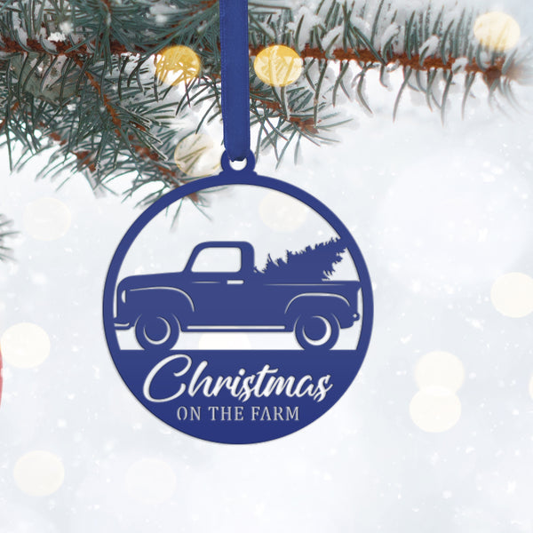 Rustic Metal Truck Carrying Christmas Tree – Unique Holiday Ornament - Gift for Farmer - Stocking Stuffer - Cute Christmas on the Farm Decor