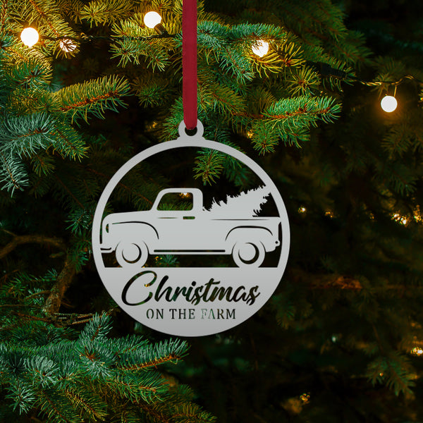 Rustic Metal Truck Carrying Christmas Tree – Unique Holiday Ornament - Gift for Farmer - Stocking Stuffer - Cute Christmas on the Farm Decor