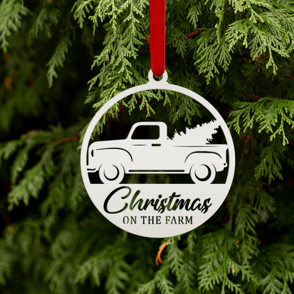 Rustic Metal Truck Carrying Christmas Tree – Unique Holiday Ornament - Gift for Farmer - Stocking Stuffer - Cute Christmas on the Farm Decor