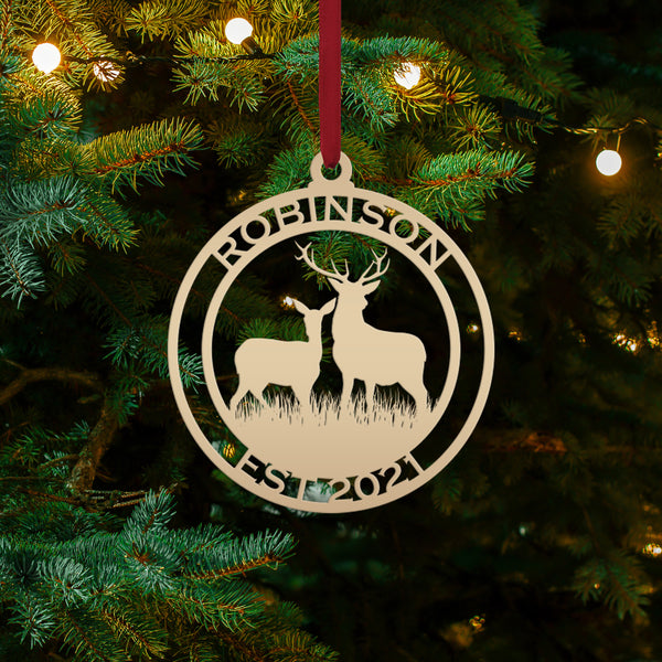 Personalized Name and Established Date Deer Metal Christmas/Holiday Ornament