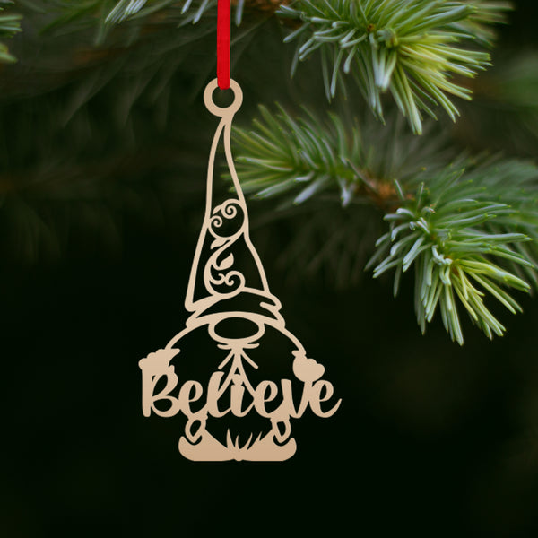 Holiday Gnome Hanging Ornament - Whimsical Christmas Tree Decor - Unique Laser Cut Gnome Trinket - Seasonal Decoration - Stocking Stuffer