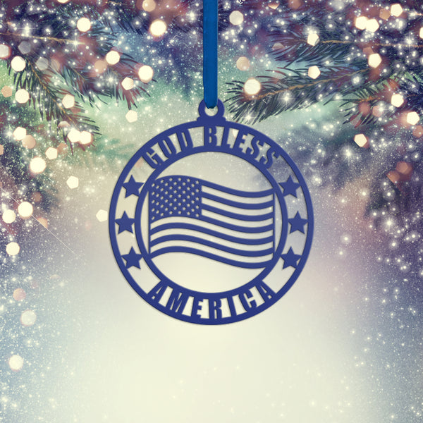 God Bless America Patriotic Metal Ornament - Christmas Decor