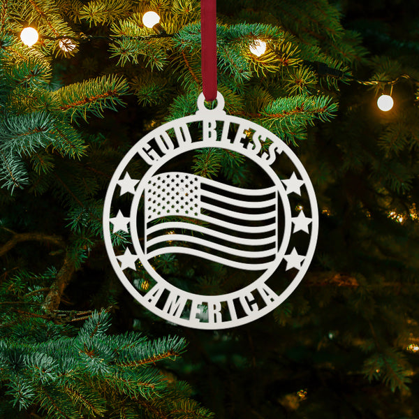 God Bless America Patriotic Metal Ornament - Christmas Decor